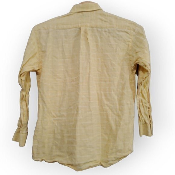 Alan Flusser Men's XL / X-Large 100% Linen Yellow, White Check Long Sleeve Shirt - Picture 3 of 4